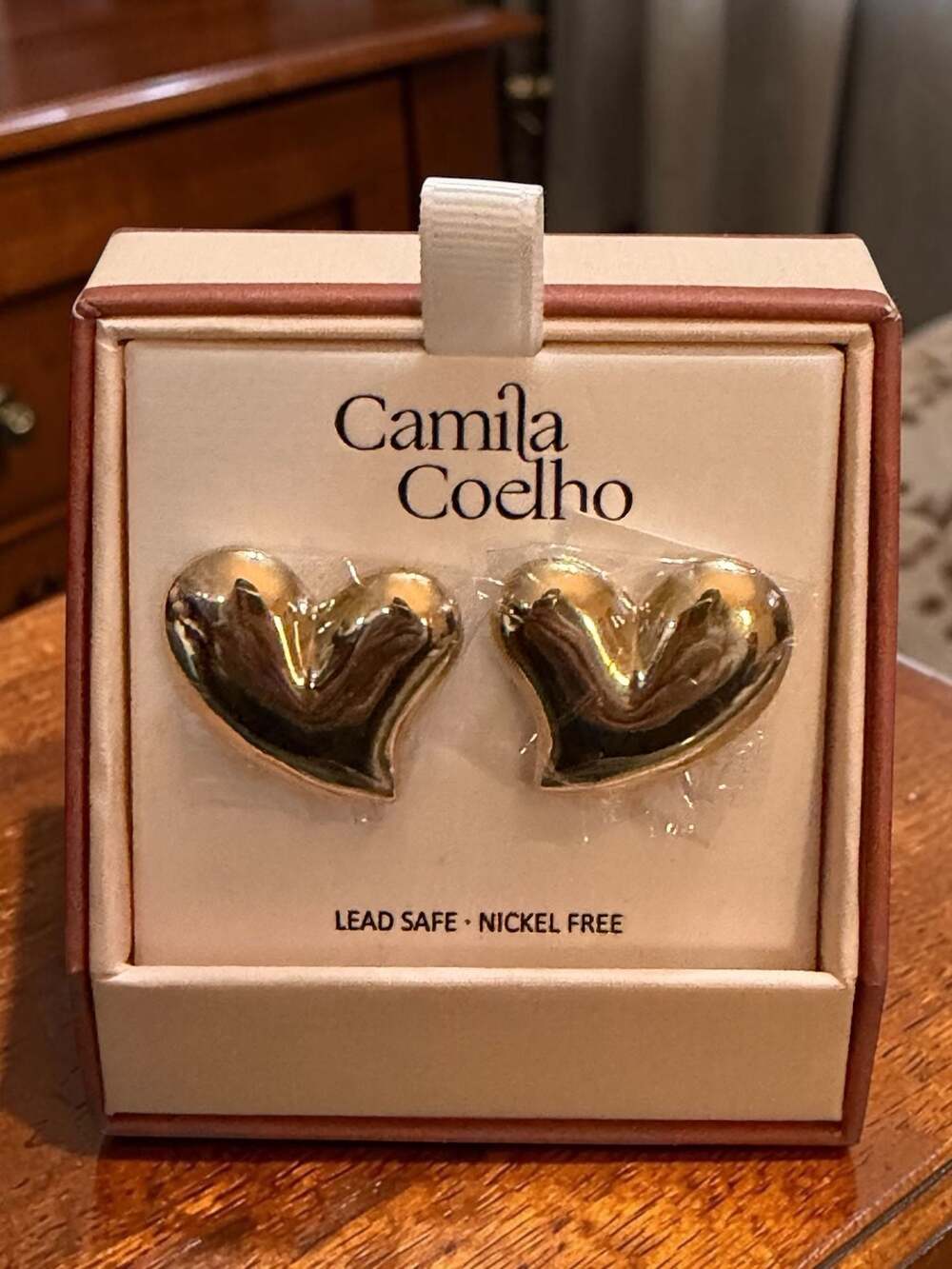 Camila Coelho Sculptural Gold Tone Heart Stud Earrings